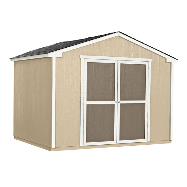 Sanarac 10×8 shed with grey siding and white trim
